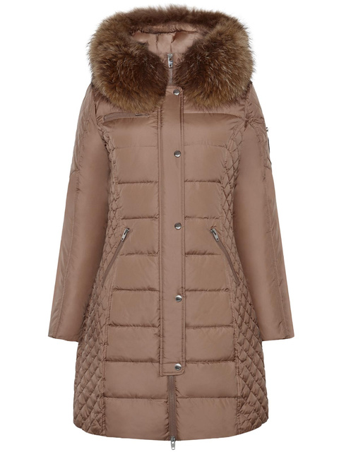 ROCKANDBLUE BEAM NOUGAT 90 cm - Damski puchowy płaszcz z kapturem o bardzo wąskim kroju