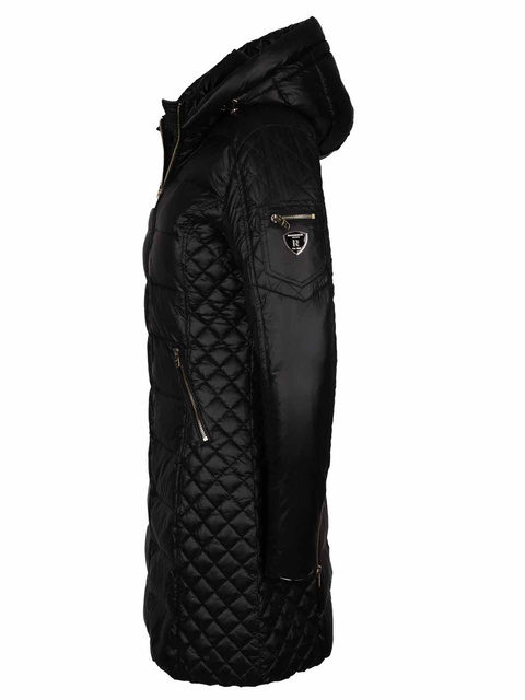 ROCKANDBLUE CIARA BARE 90 cm - Czarny puchowy płaszcz o bardzo wąskim kroju z kapturem bez obszycia