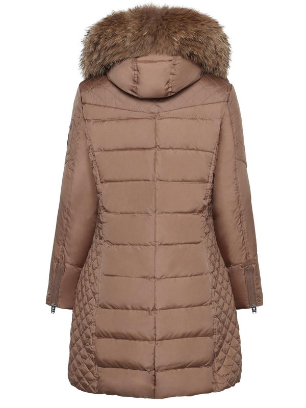 ROCKANDBLUE BEAM NOUGAT 90 cm - Damski puchowy płaszcz z kapturem o bardzo wąskim kroju