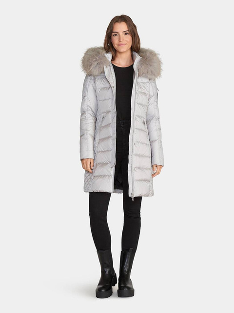 ROCKANDBLUE BEAM 90 cm - Damski puchowy płaszcz z kapturem o bardzo wąskim kroju