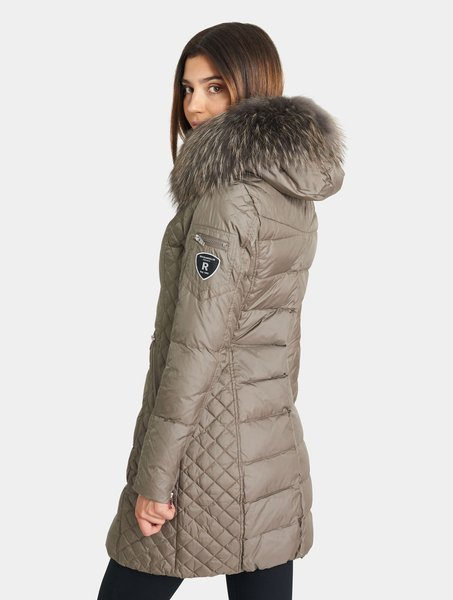 ROCKANDBLUE BEAM 90 cm - Damski puchowy płaszcz z kapturem o bardzo wąskim kroju