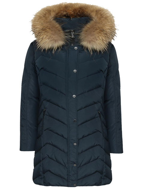 SAKI JEMMA COMFORT 93 cm - Kurtka puchowa z kapturem z naturalnym kołnierzem