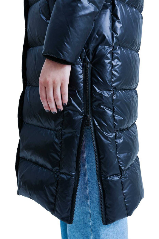 ROCKANDBLUE AIDEEN 112 cm - Długi płaszcz oversize w kolorze Shadow blue z kołnierzem z jenota ROXY