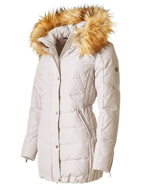 SAKI LAUREN 78 cm - Kurtka puchowa z kapturem i kołnierzem z jenota