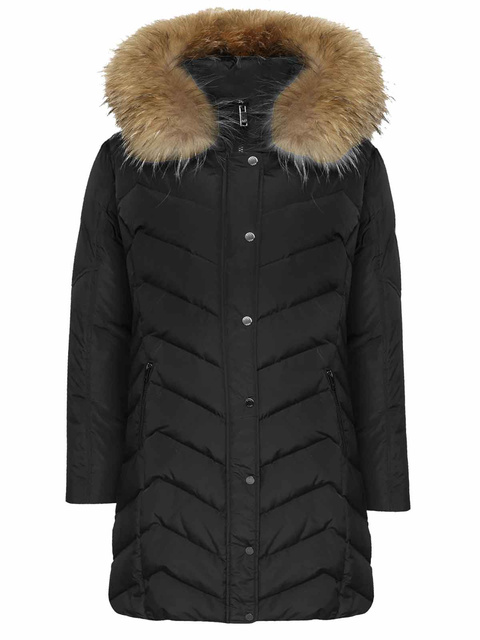 SAKI JEMMA COMFORT 93 cm - Kurtka puchowa z kapturem z naturalnym kołnierzem