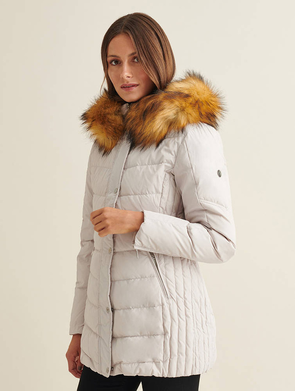 SAKI LAUREN 78 cm - Kurtka puchowa z kapturem i kołnierzem z jenota