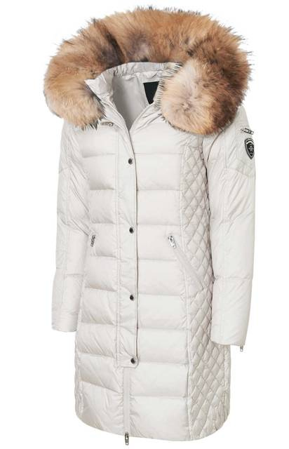 ROCKANDBLUE BEAM GREY 90 cm - Damski puchowy płaszcz z kapturem o bardzo wąskim kroju