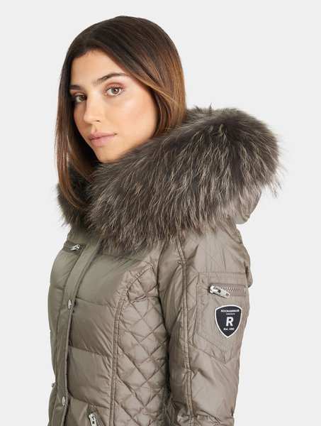 ROCKANDBLUE BEAM 90 cm - Damski puchowy płaszcz z kapturem o bardzo wąskim kroju