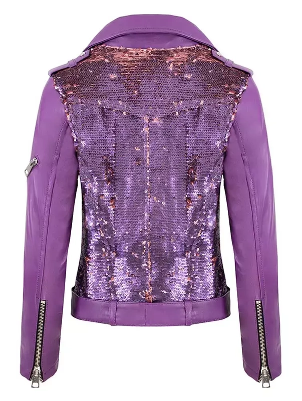 FLO & CLO Skórzana ramoneska z cekinami