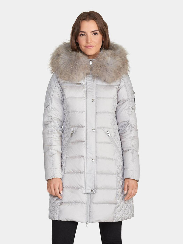 ROCKANDBLUE BEAM 90 cm - Damski puchowy płaszcz z kapturem o bardzo wąskim kroju