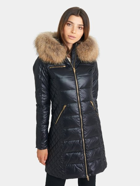 ROCKANDBLUE CIARA 90 cm - Czarny puchowy płaszcz o bardzo wąskim kroju