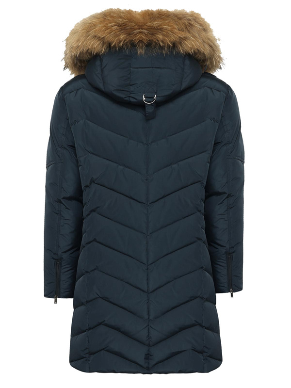 SAKI JEMMA COMFORT 93 cm - Kurtka puchowa z kapturem z naturalnym kołnierzem