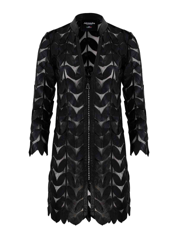 ALEXANDRA MILANO LEAF COAT CRISTAL - ręcznie wykonany czarny żakiet ze skóry naturalnej.