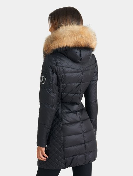 ROCKANDBLUE BEAM 90 cm - Damski puchowy płaszcz z kapturem o bardzo wąskim kroju