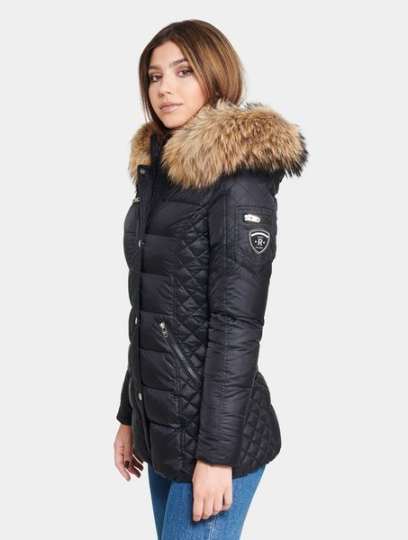 ROCKANDBLUE BEAM MID 75 cm - Kurtka puchowa o bardzo wąskim kroju z kapturem i kołnierzem z futra jenota