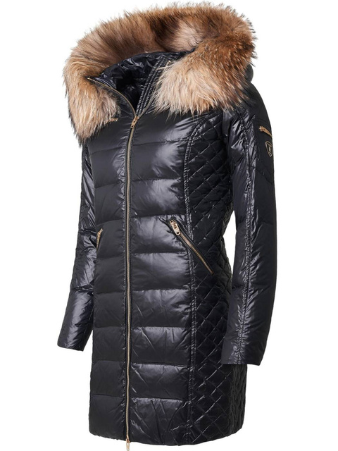 ROCKANDBLUE CIARA 90 cm - Czarny puchowy płaszcz o bardzo wąskim kroju