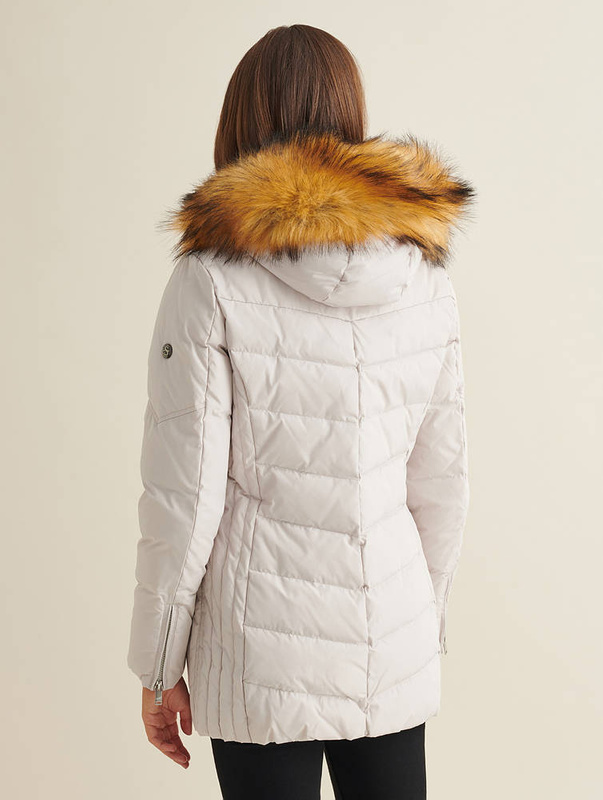 SAKI LAUREN 78 cm - Kurtka puchowa z kapturem i kołnierzem z jenota