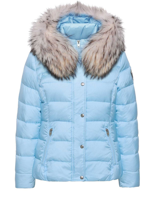 ROCKANDBLUE JADA 64 cm - Niebieska damska kurtka puchowa na zimę z kołnierzem z jenota