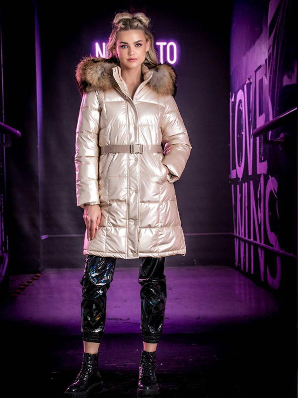 LOCO LUXO Beżowy płaszcz z kapturem