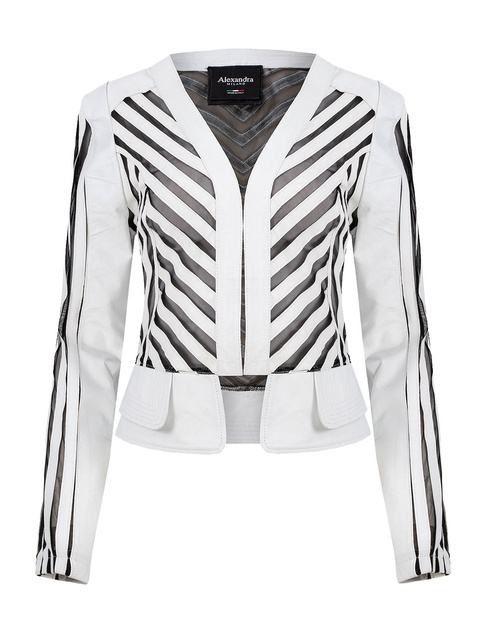 Ekskluzywny Ażurowy biały Żakiet Skórzany na uroczystość wesele