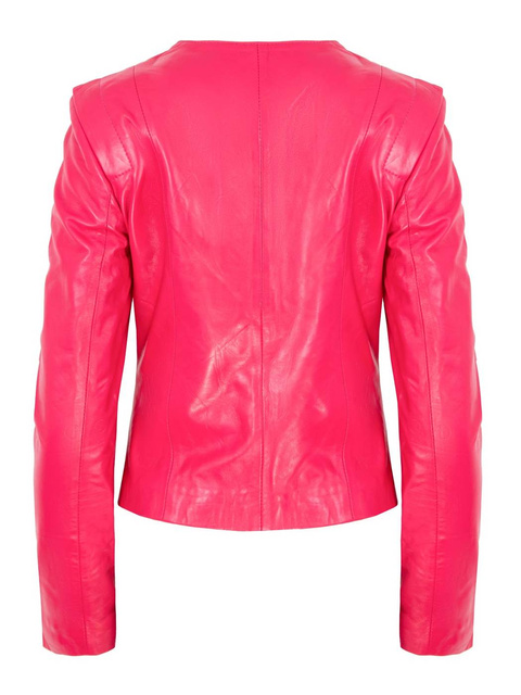 ALEXANDRA MILANO ETNA różowa kurtka ze skóry jagnięcej ze złotymi nitami.