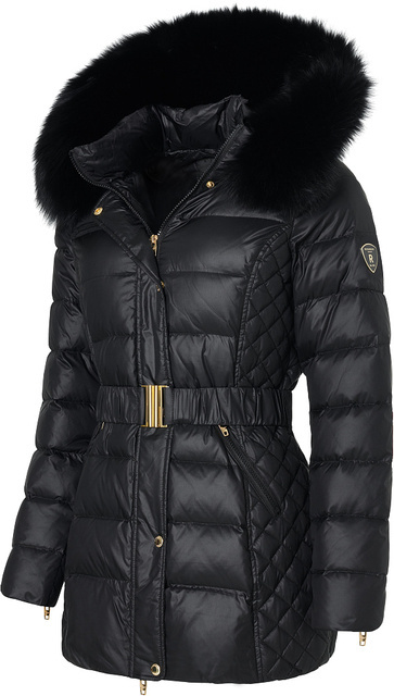 ROCKANDBLUE BEAM MID BELT FX 75 cm Czarna kurtka puchowa z kapturem