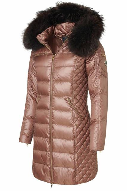 ROCKANDBLUE CIARA 90 cm - Damski puchowy płaszcz z kapturem o bardzo wąskim kroju