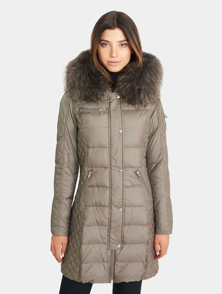 ROCKANDBLUE BEAM 90 cm - Damski puchowy płaszcz z kapturem o bardzo wąskim kroju