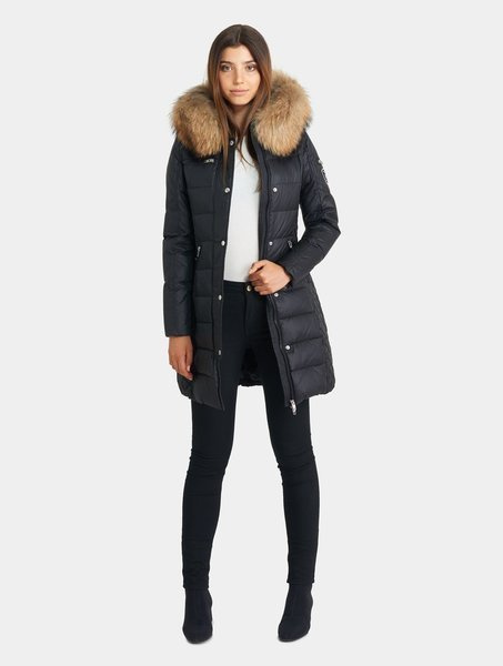 ROCKANDBLUE BEAM 90 cm - Damski puchowy płaszcz z kapturem o bardzo wąskim kroju