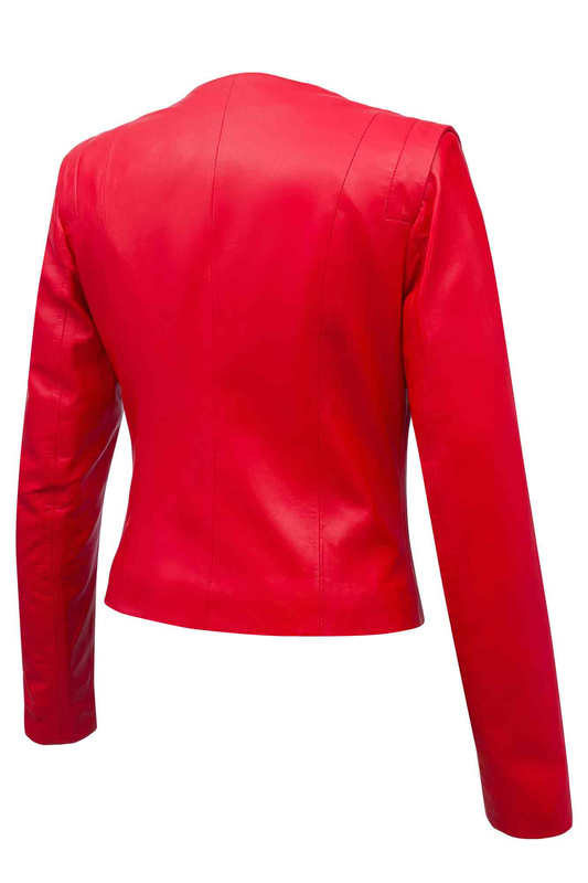 ALEXANDRA MILANO ETNA czerwona kurtka ze skóry jagnięcej ze złotymi nitami.