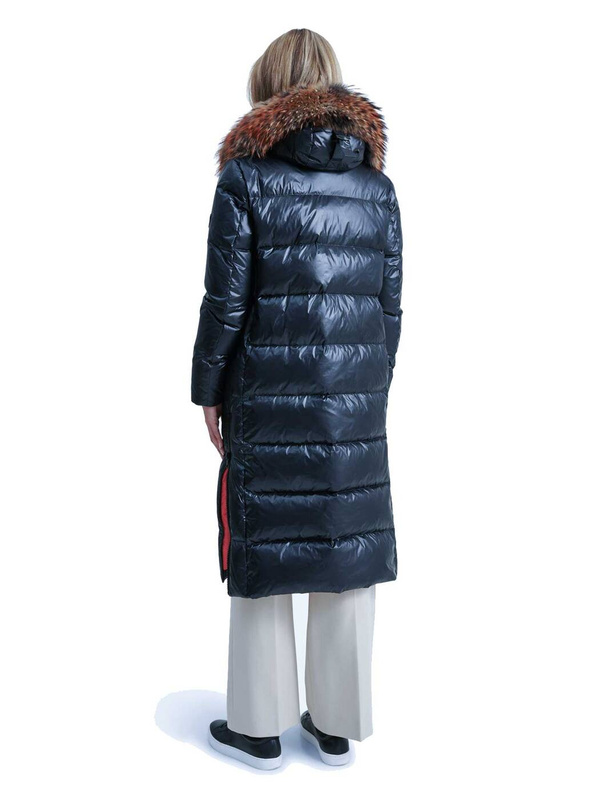 ROCKANDBLUE AIDEEN 112 cm - Długi płaszcz oversize w kolorze Shadow blue z kołnierzem z jenota ROXY