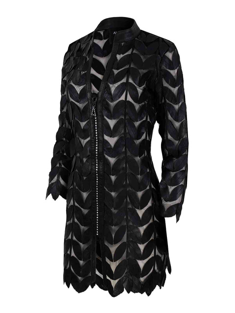 ALEXANDRA MILANO LEAF COAT CRISTAL - ręcznie wykonany czarny żakiet ze skóry naturalnej.