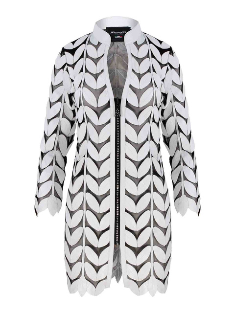 ALEXANDRA MILANO LEAF COAT CRISTAL - ręcznie wykonany biały żakiet ze skóry naturalnej.
